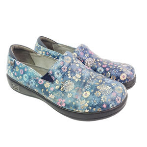 Alegria Keli Womens Sz 9 Flora Fusion Blue SlipOn Leather Clogs KEL Shoe 6317-39